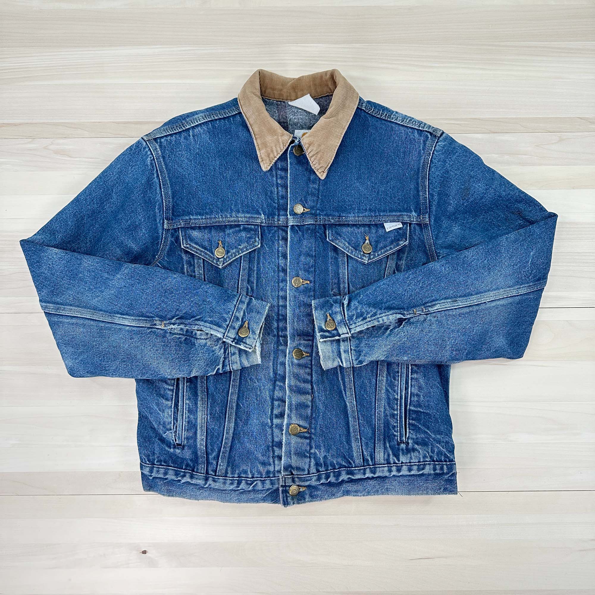 Men's Vintage Carhartt Trucker Jean Jacket From 1989 100 Year Anniversary -S/M Great Lakes Reclaimed Denim