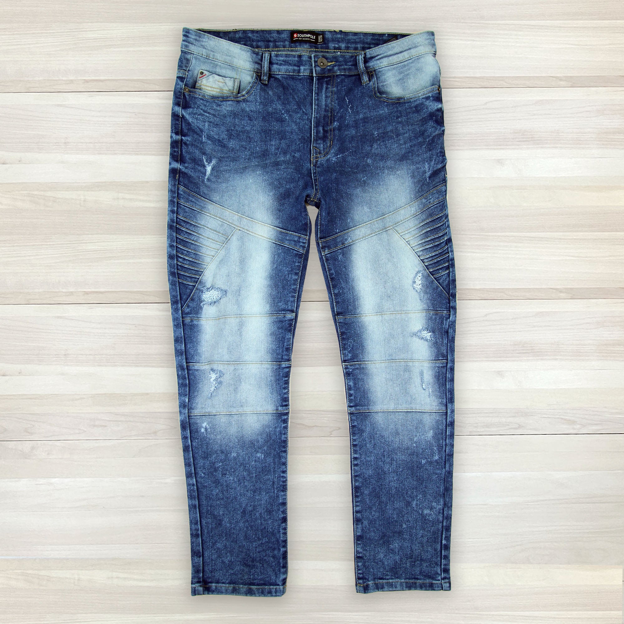 Men's Vintage Southpole Skinny Distressed Paneled Moto Jeans - 36x30 Great Lakes Reclaimed Denim