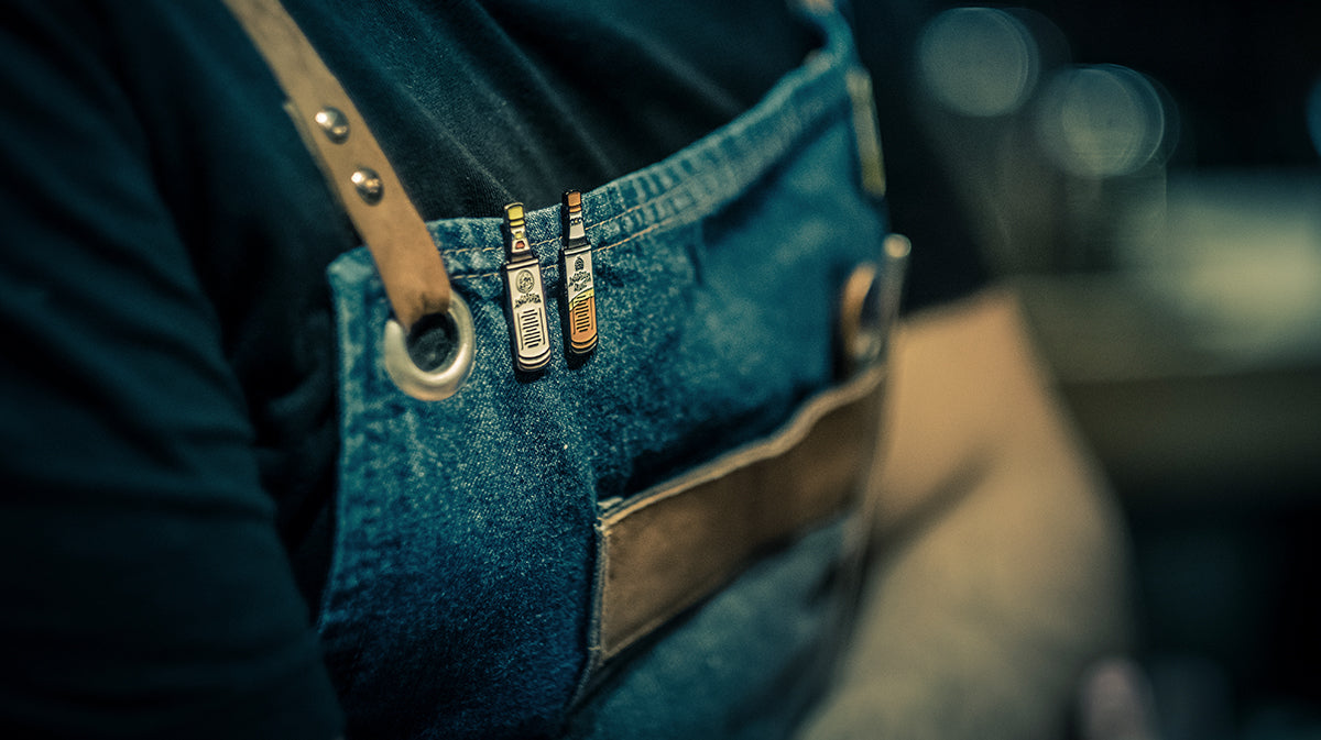 Close up photo of denim work apron