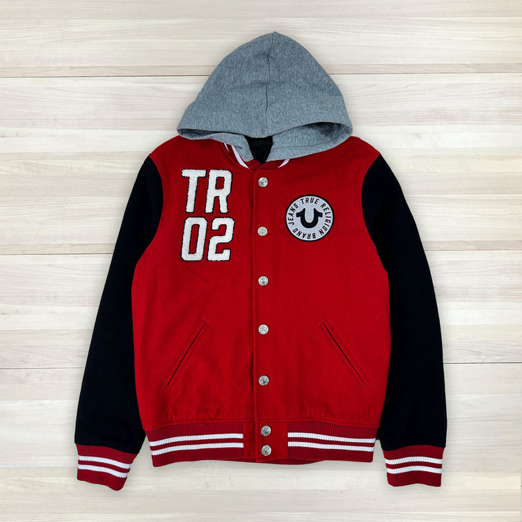 True Religion Varsity Jacket TR02 - Detachable Hood - Medium Great Lakes Reclaimed Denim