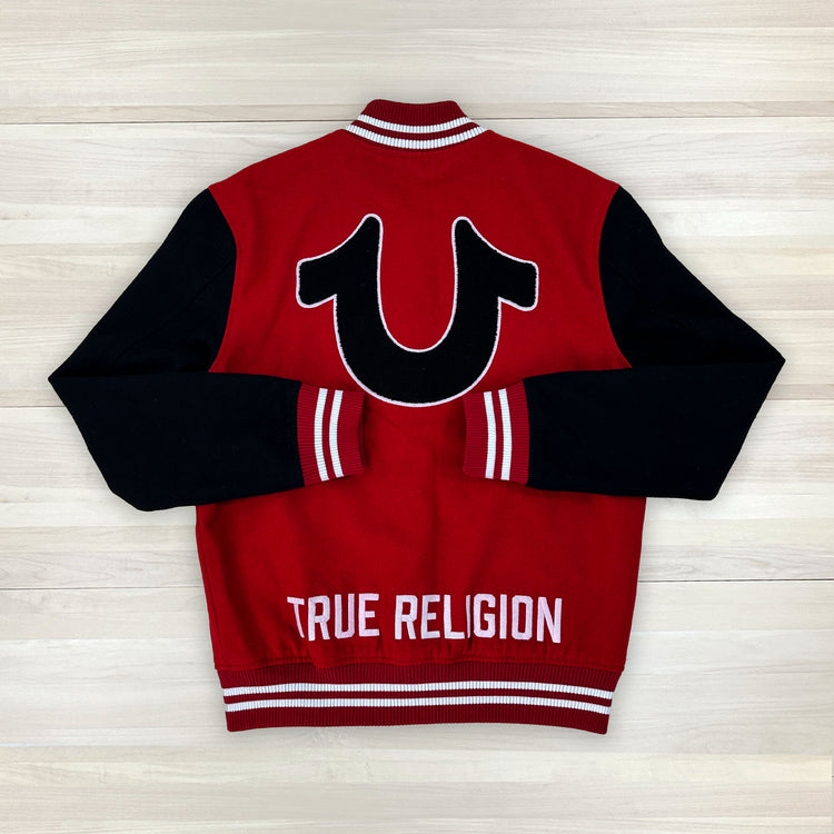 True Religion Varsity Jacket TR02 - Detachable Hood - Medium Great Lakes Reclaimed Denim