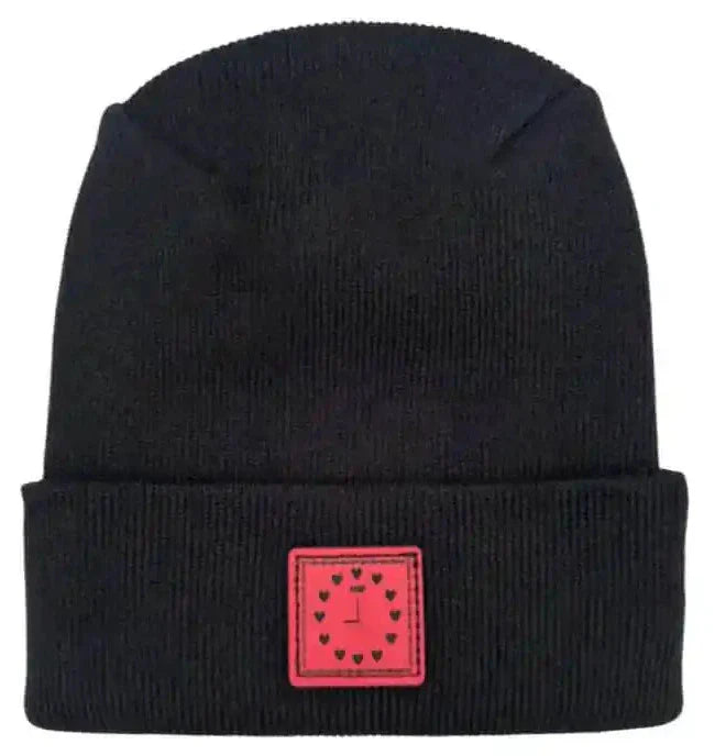 Haakwear Exclusive Love-Inspired H-Stitch Beanie – Limited Edition | Black Hat with Heart Clock