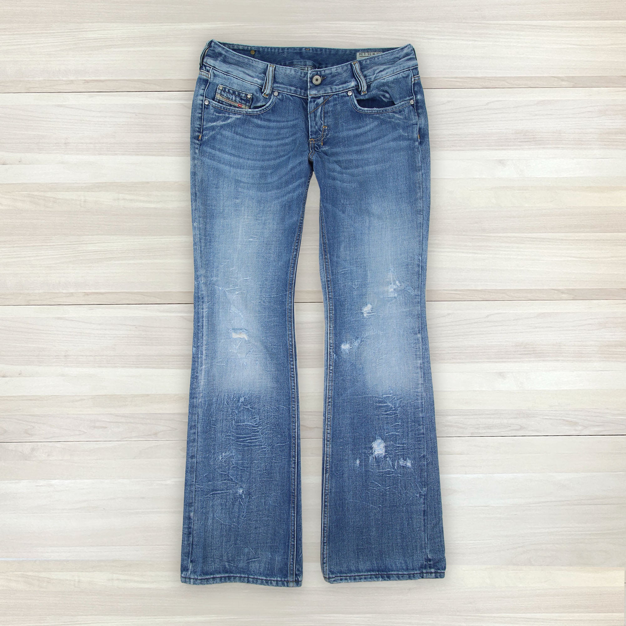 Women's Diesel Y2K Louvely Distressed Bootcut Jeans - 31x34 Great Lakes Reclaimed Denim