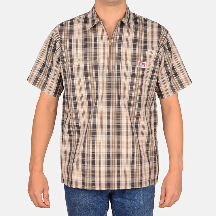 Ben Davis Shirts SKU: ben-davis-short-sleeve-plaid-1/2-zip-shirt - Great Lakes Reclaimed Denim