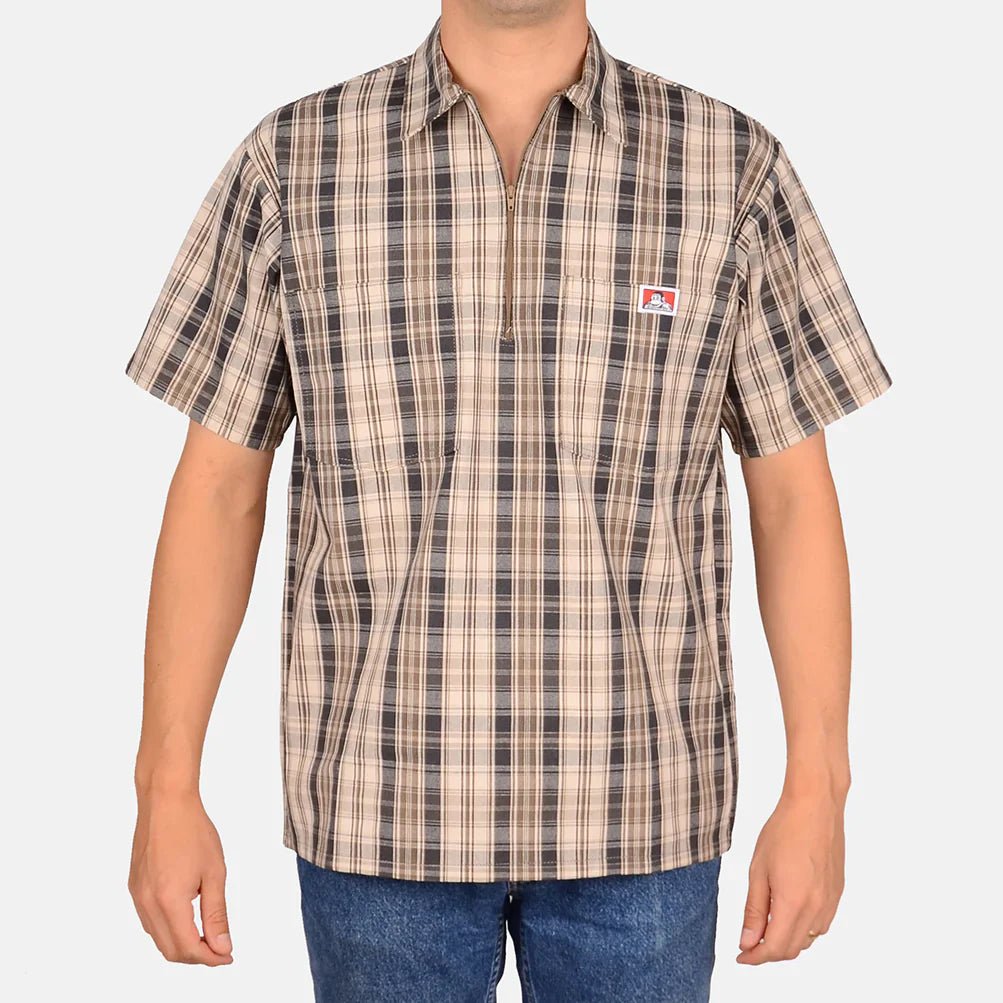 Ben Davis Shirts SKU: ben-davis-short-sleeve-plaid-1/2-zip-shirt - Great Lakes Reclaimed Denim