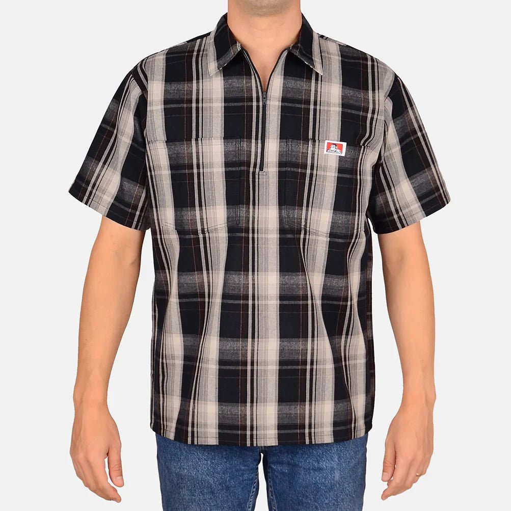 Ben Davis Shirts SKU: ben-davis-short-sleeve-plaid-1/2-zip-shirt1 - Great Lakes Reclaimed Denim