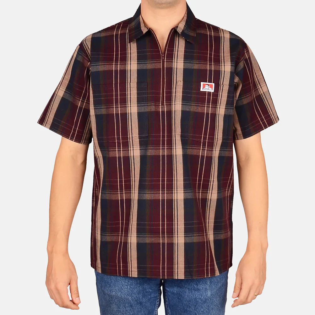 Ben Davis Shirts SKU: ben-davis-short-sleeve-plaid-1/2-zip-shirt13 - Great Lakes Reclaimed Denim