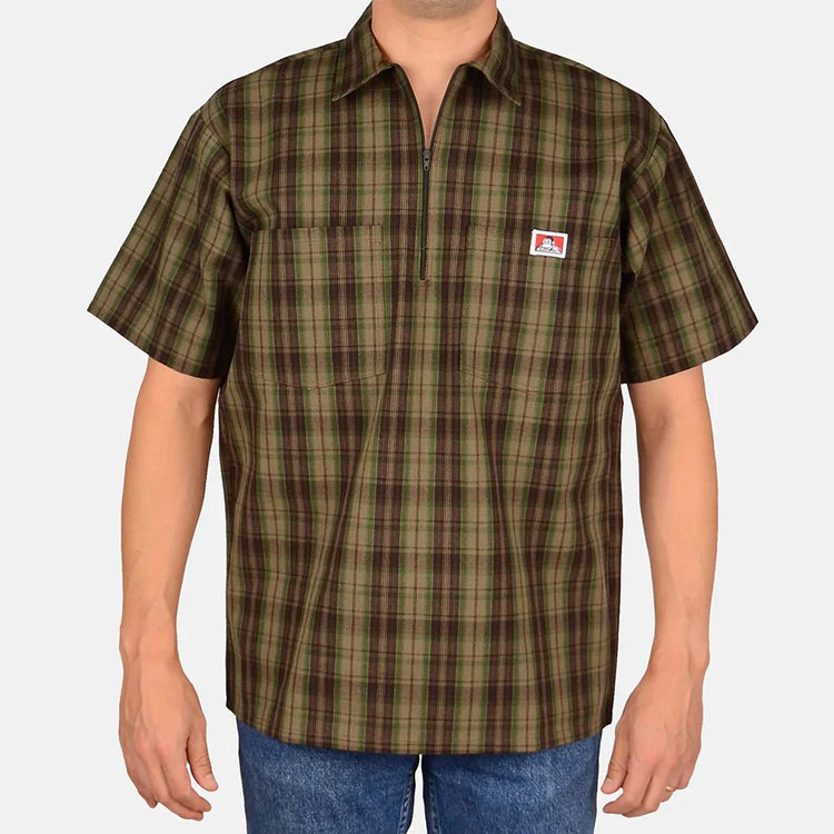 Ben Davis Shirts SKU: ben-davis-short-sleeve-plaid-1/2-zip-shirt21 - Great Lakes Reclaimed Denim