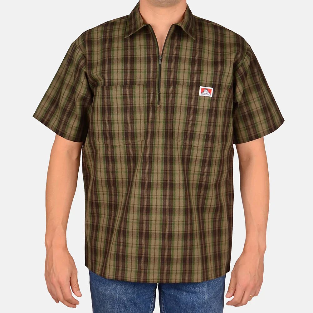 Ben Davis Shirts SKU: ben-davis-short-sleeve-plaid-1/2-zip-shirt21 - Great Lakes Reclaimed Denim