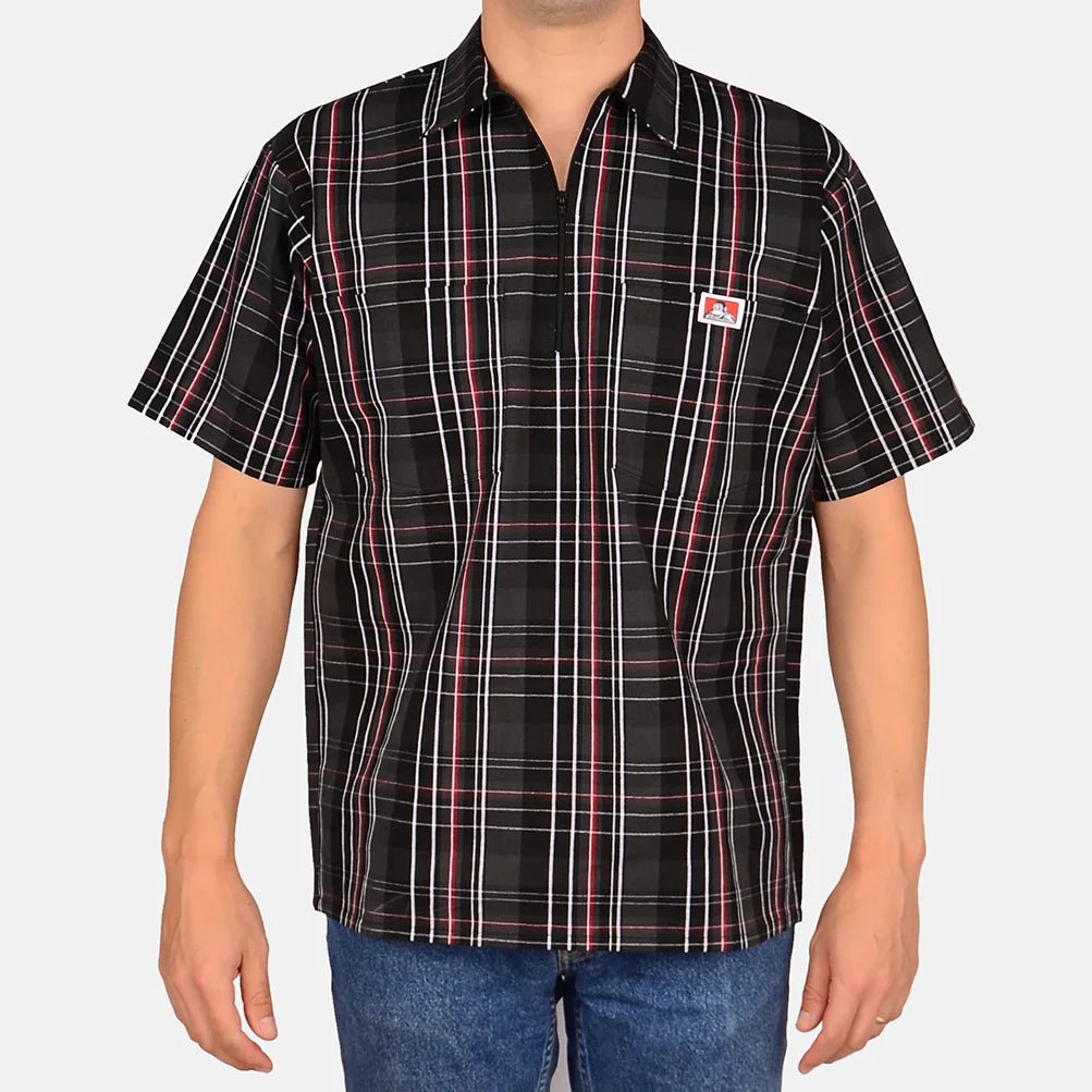 Ben Davis Shirts SKU: ben-davis-short-sleeve-plaid-1/2-zip-shirt27 - Great Lakes Reclaimed Denim