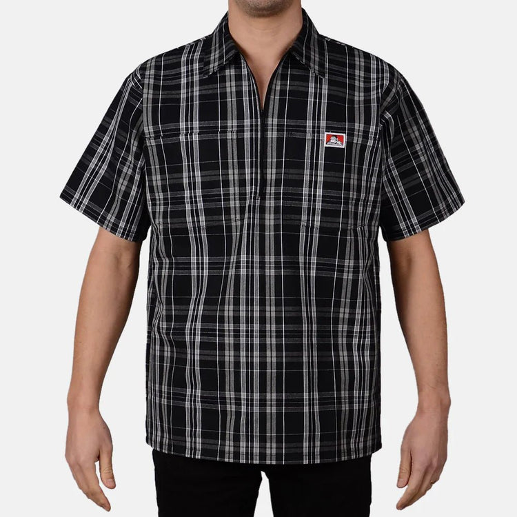 Ben Davis Shirts SKU: ben-davis-short-sleeve-plaid-1/2-zip-shirt28 - Great Lakes Reclaimed Denim