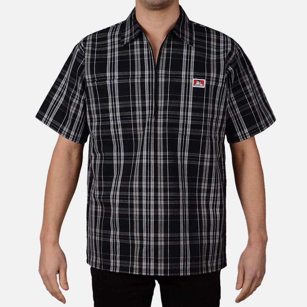 Ben Davis Shirts SKU: ben-davis-short-sleeve-plaid-1/2-zip-shirt28 - Great Lakes Reclaimed Denim