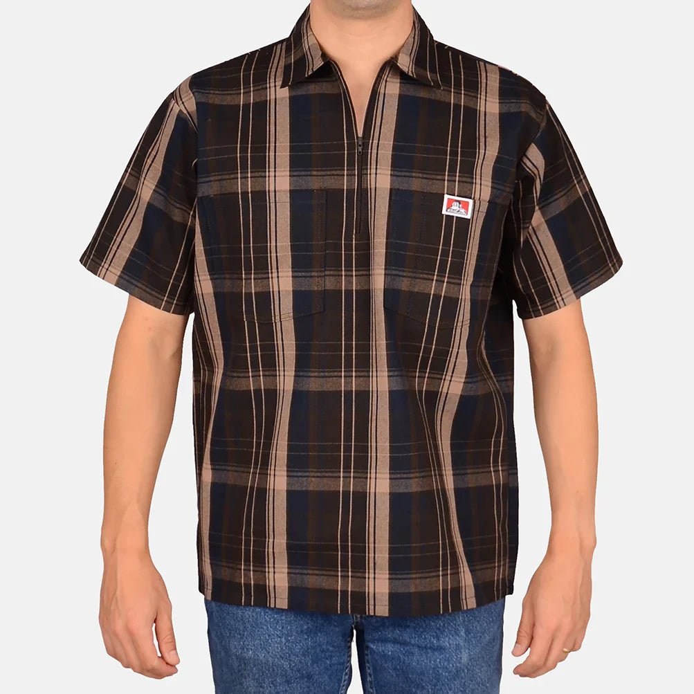 Ben Davis Shirts SKU: ben-davis-short-sleeve-plaid-1/2-zip-shirt46 - Great Lakes Reclaimed Denim