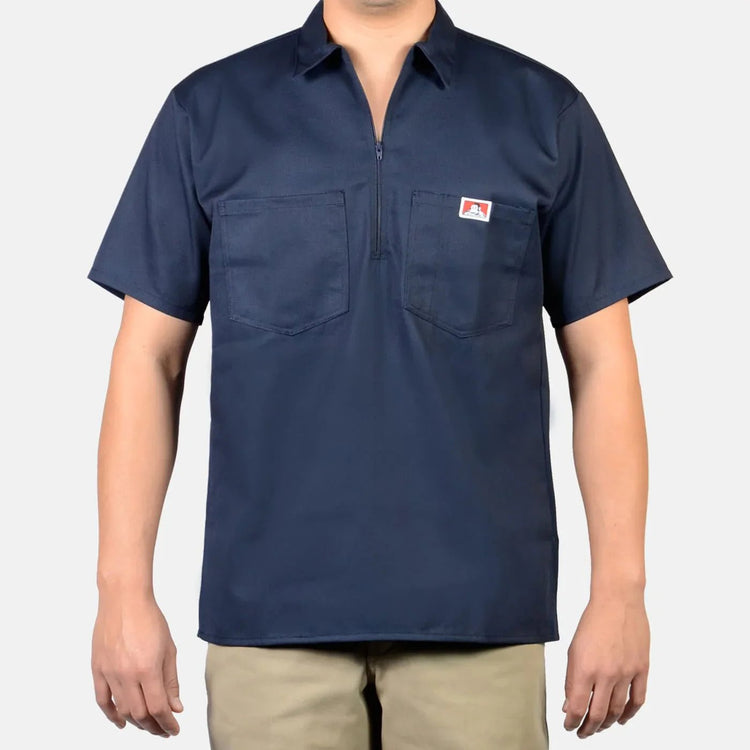 Ben Davis Shirts SKU: ben-davis-short-sleeve-solid-1/2-zip-shirt13 - Great Lakes Reclaimed Denim