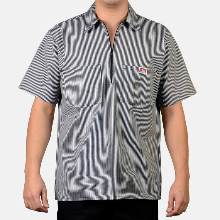 Ben Davis Shirts SKU: ben-davis-short-sleeve-stripe-1/2-zip-shirt11 - Great Lakes Reclaimed Denim