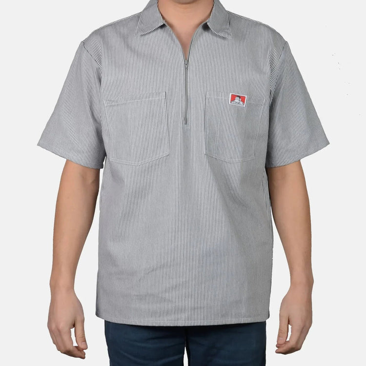 Ben Davis Shirts SKU: ben-davis-short-sleeve-stripe-1/2-zip-shirt32 - Great Lakes Reclaimed Denim