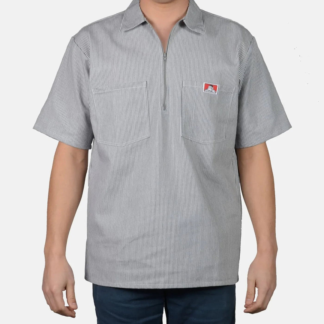 Ben Davis Shirts SKU: ben-davis-short-sleeve-stripe-1/2-zip-shirt32 - Great Lakes Reclaimed Denim