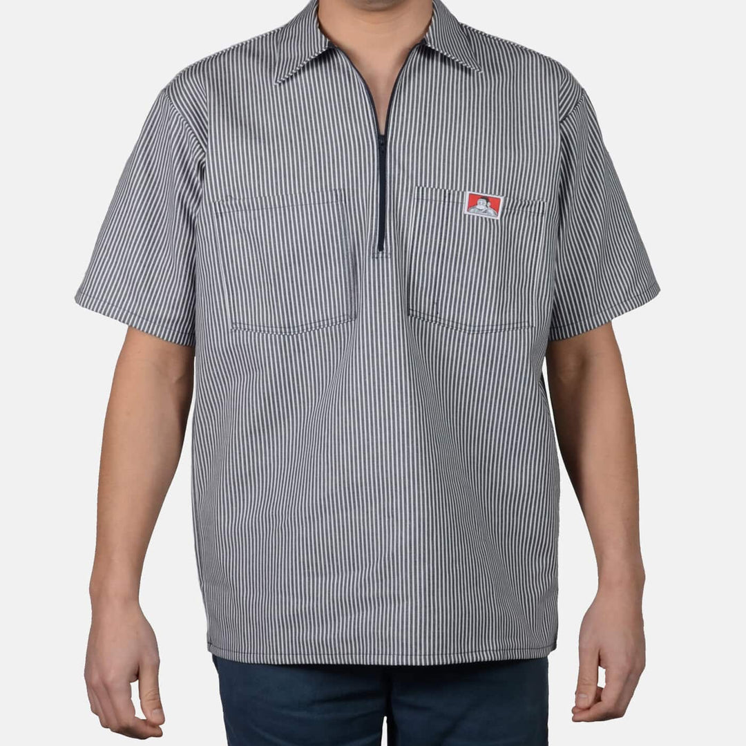 Ben Davis Shirts SKU: ben-davis-short-sleeve-stripe-1/2-zip-shirt40 - Great Lakes Reclaimed Denim
