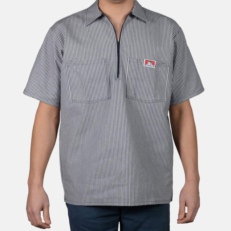 Ben Davis Shirts SKU: ben-davis-short-sleeve-stripe-1/2-zip-shirt40 - Great Lakes Reclaimed Denim