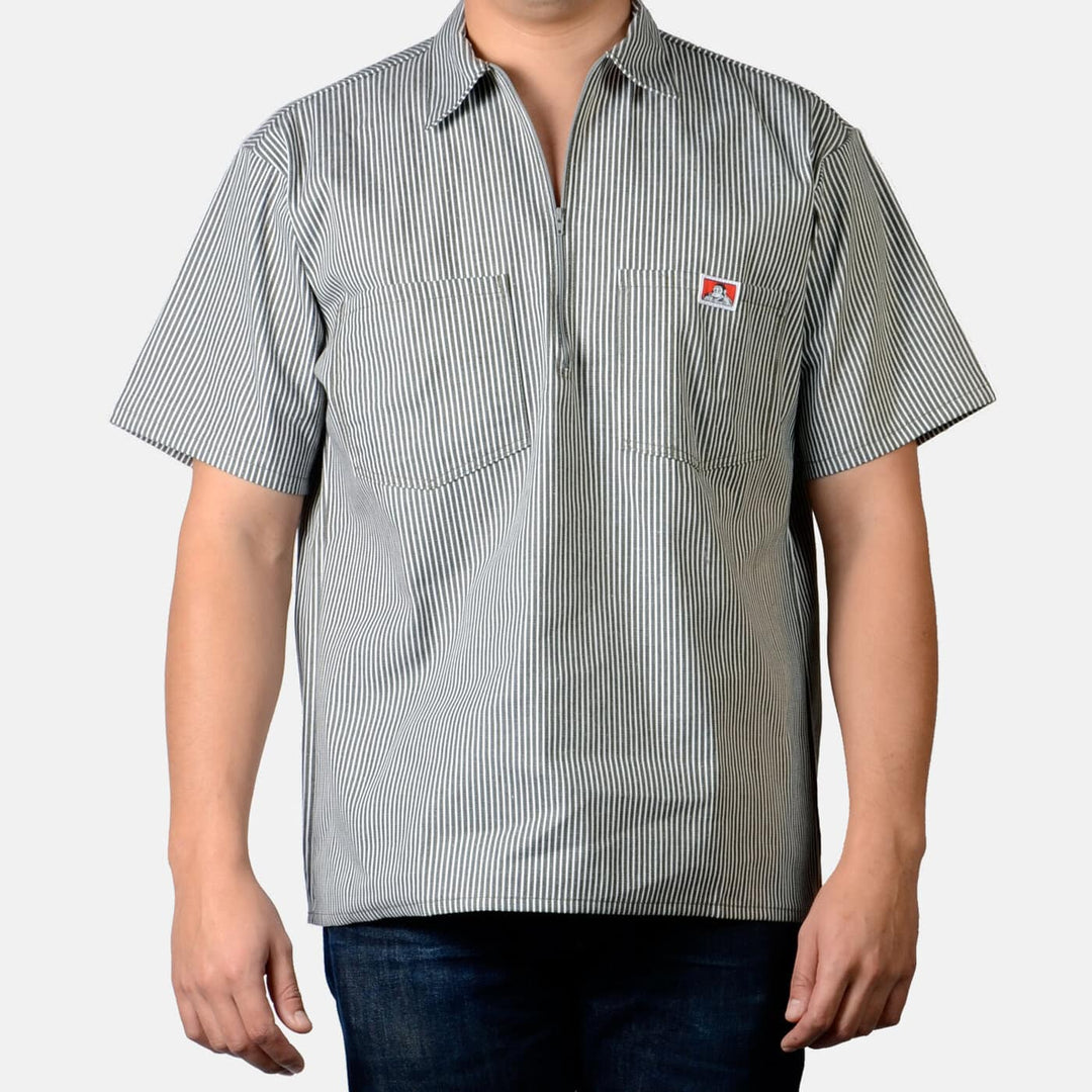 Ben Davis Shirts SKU: ben-davis-short-sleeve-stripe-1/2-zip-shirt41 - Great Lakes Reclaimed Denim