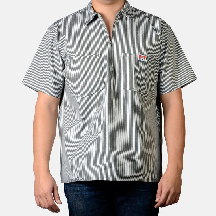 Ben Davis Shirts SKU: ben-davis-short-sleeve-stripe-1/2-zip-shirt41 - Great Lakes Reclaimed Denim