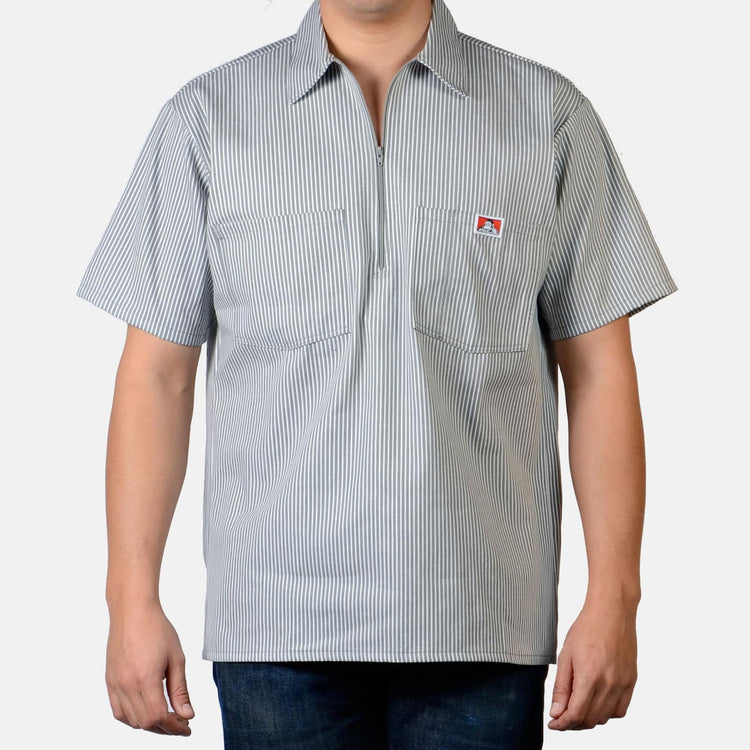 Ben Davis Shirts SKU: ben-davis-short-sleeve-stripe-1/2-zip-shirt69 - Great Lakes Reclaimed Denim