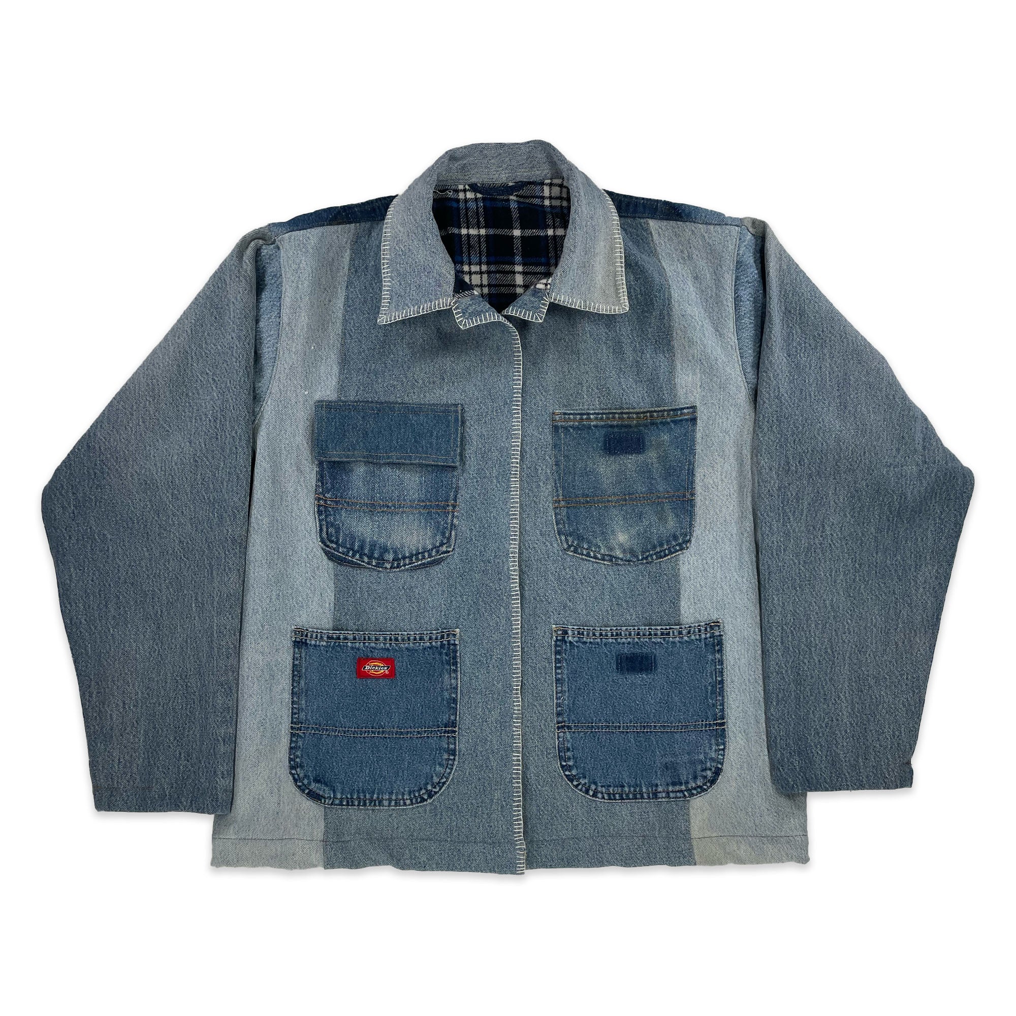 Chore Coat Made From Upcycled Work Jeans - Blanket Stitching - XL-1