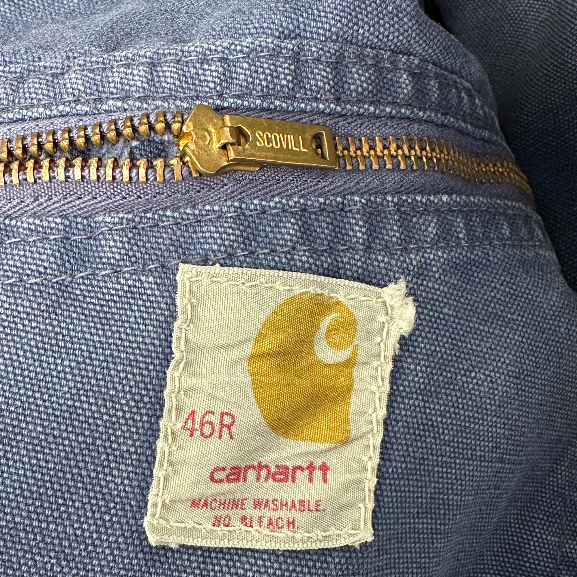 Vintage 70s Carhartt Insulated Duck Canvas Coveralls 46R Talon Zipper Great Lakes Reclaimed Denim