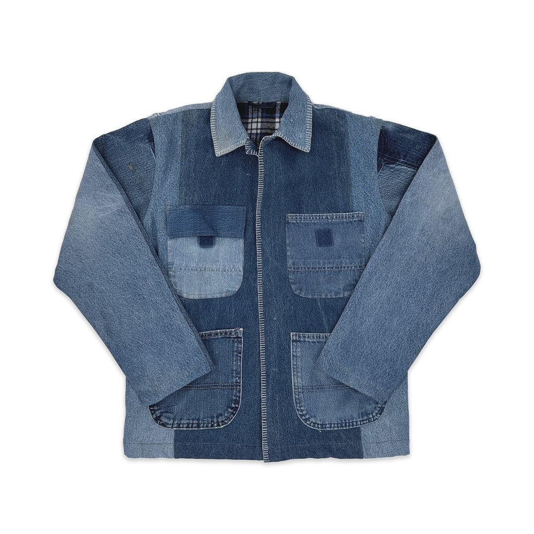 Chore Coat Made From Upcycled Work Jeans - Blanket Stitching - Medium Great Lakes Reclaimed Denim