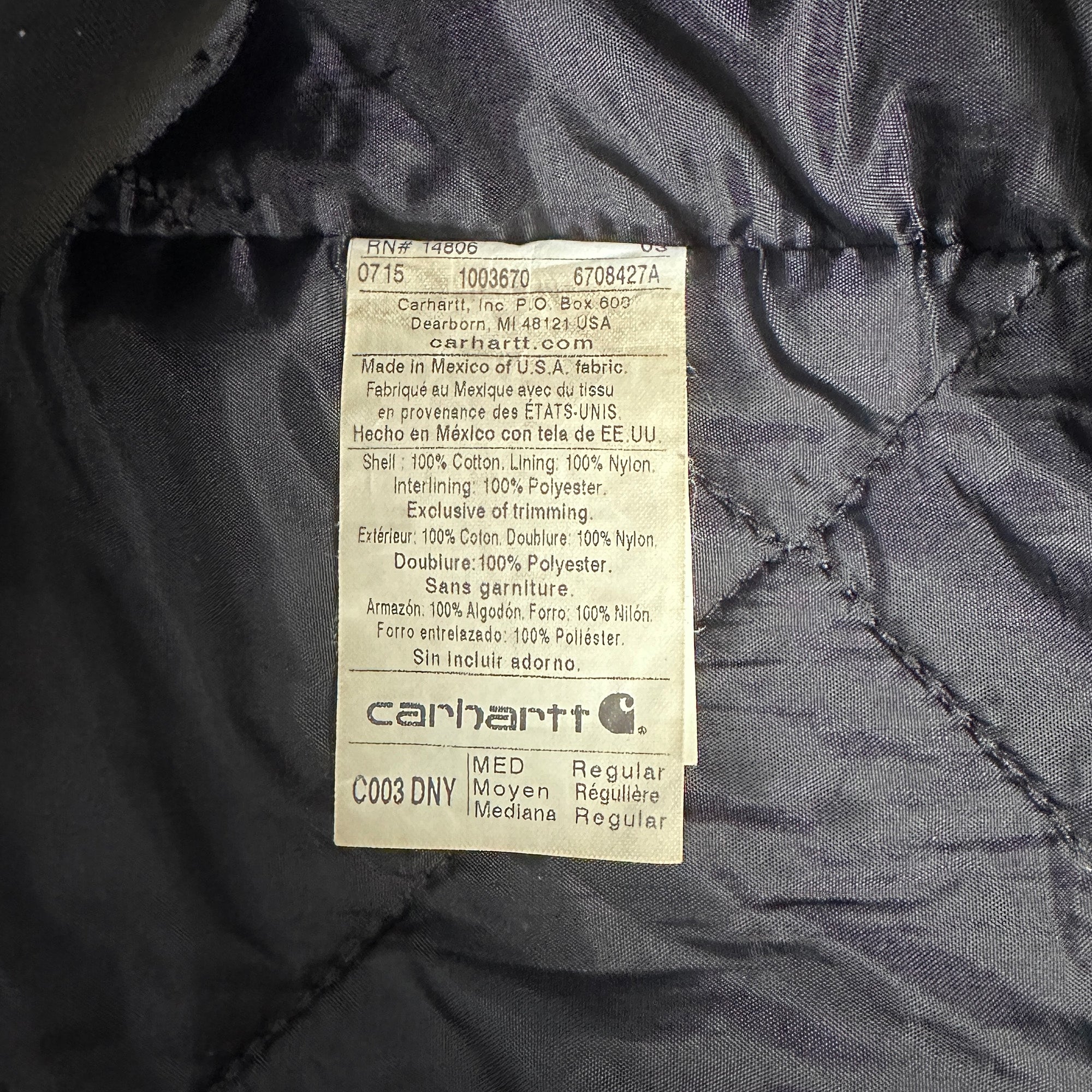 Carhartt Quilted Nylon Lined Jacket - XL Great Lakes Reclaimed Denim