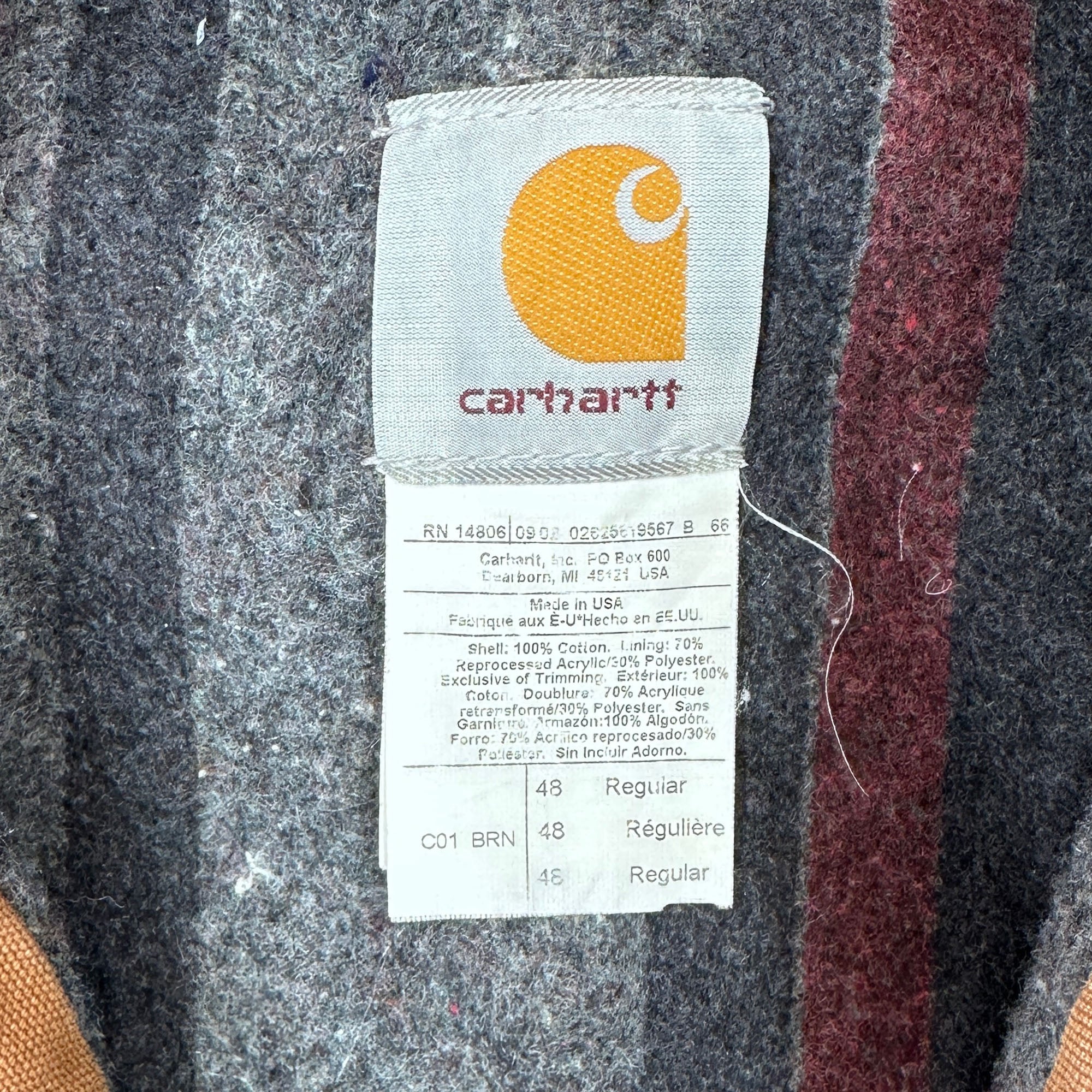 Vintage Carhartt C01 BRN Blanket Lined Chore Coat - Men's 48 (XL)