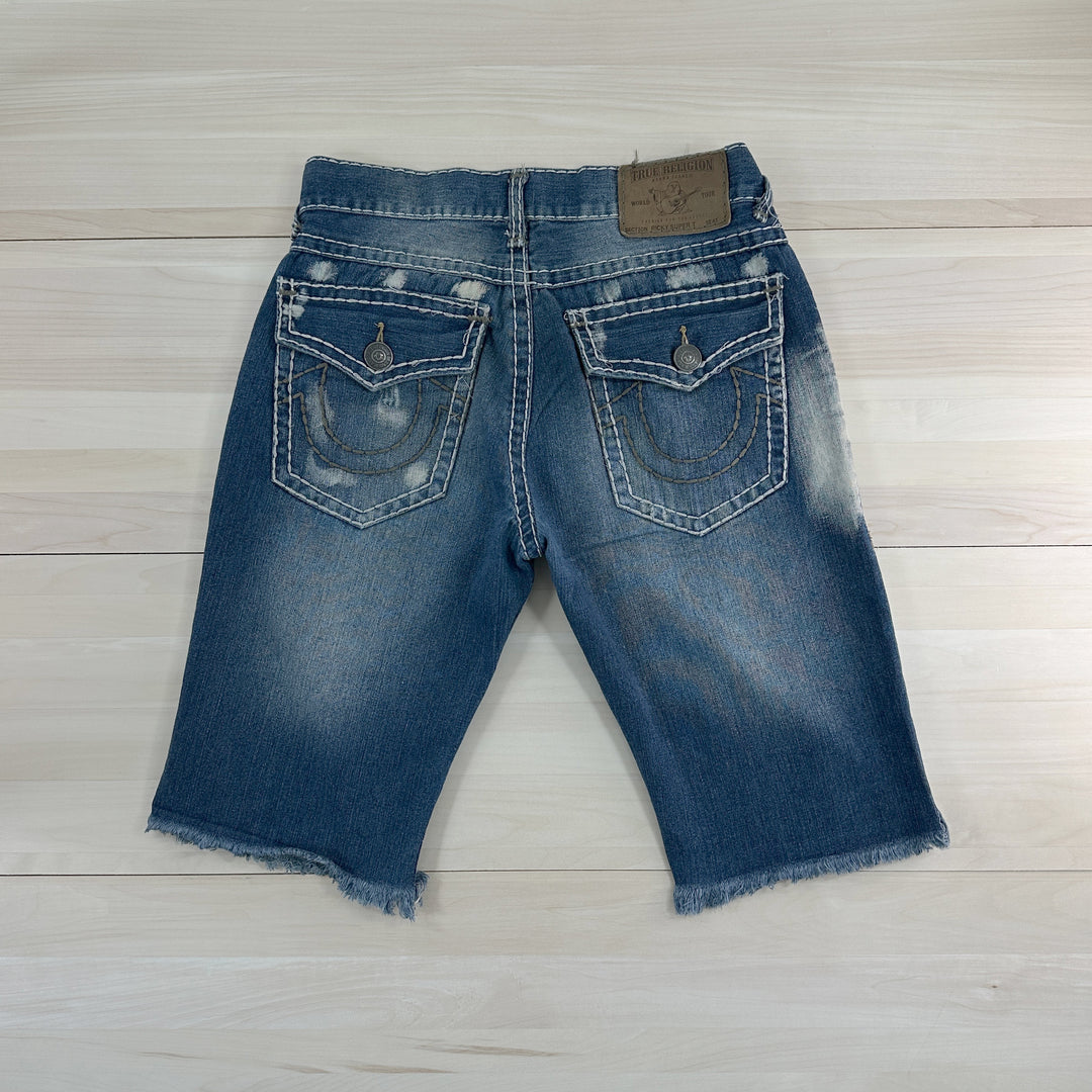 Men's Vintage Blue True Religion Ricky Relaxed Cutoff Shorts - Measures 34x14