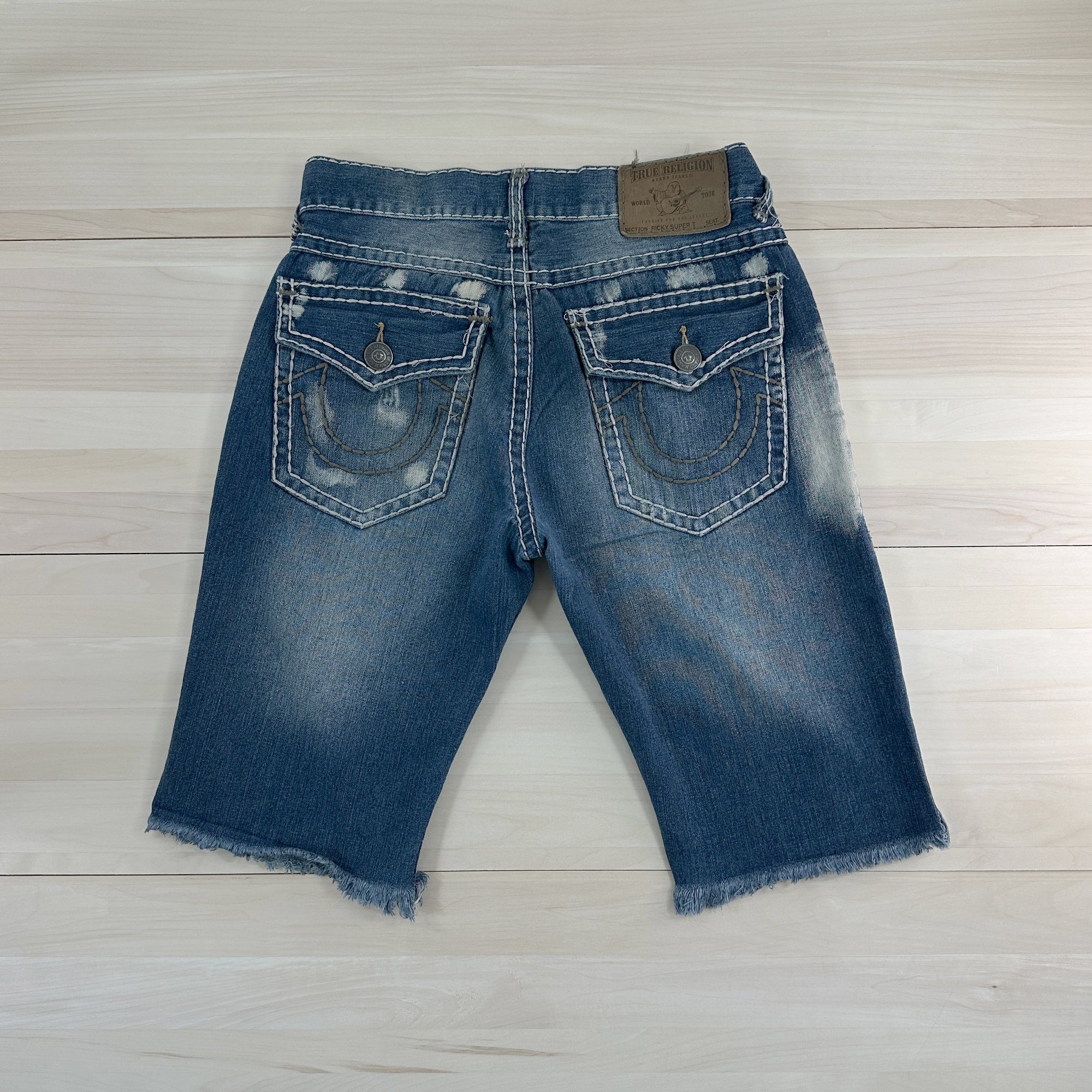 Men's Vintage Blue True Religion Ricky Relaxed Cutoff Shorts - Measures 34x14-2