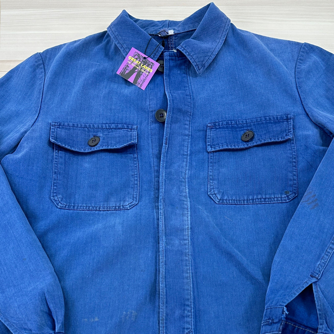 Men's Vintage Blue French Work Jacket - Small Great Lakes Reclaimed Denim