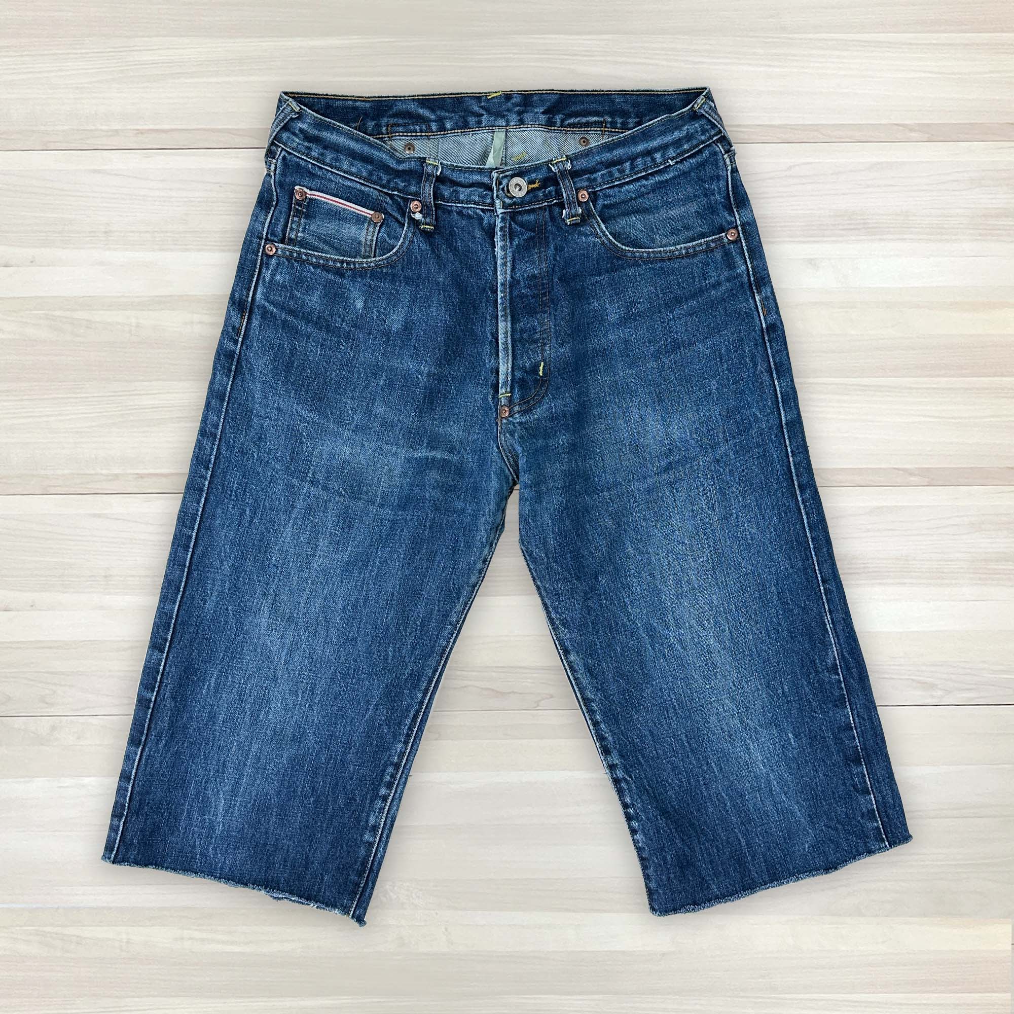 Men's Blue Vintage Evisu Cutoff Selvedge Denim Shorts - 30x16-1