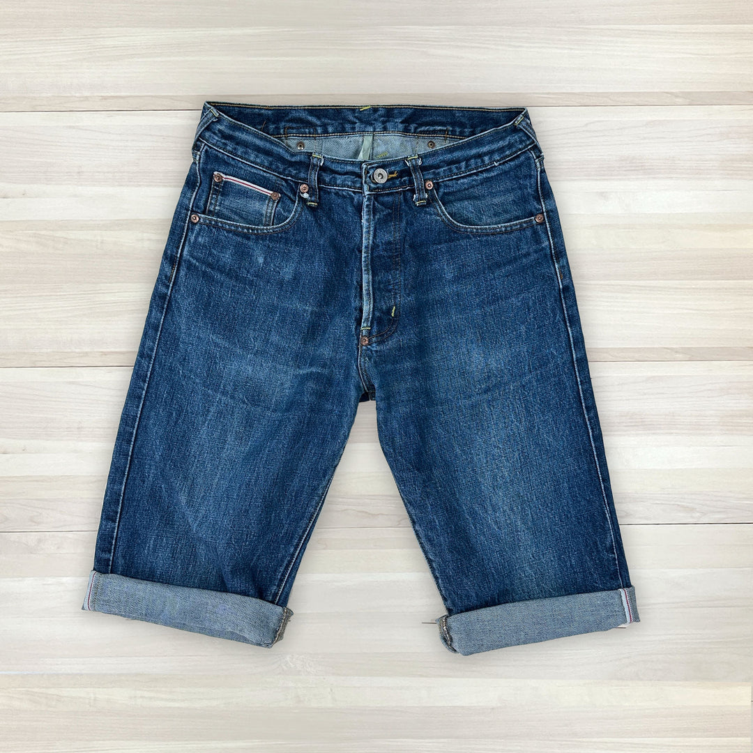 Men's Blue Vintage Evisu Cutoff Selvedge Denim Shorts - 30x16