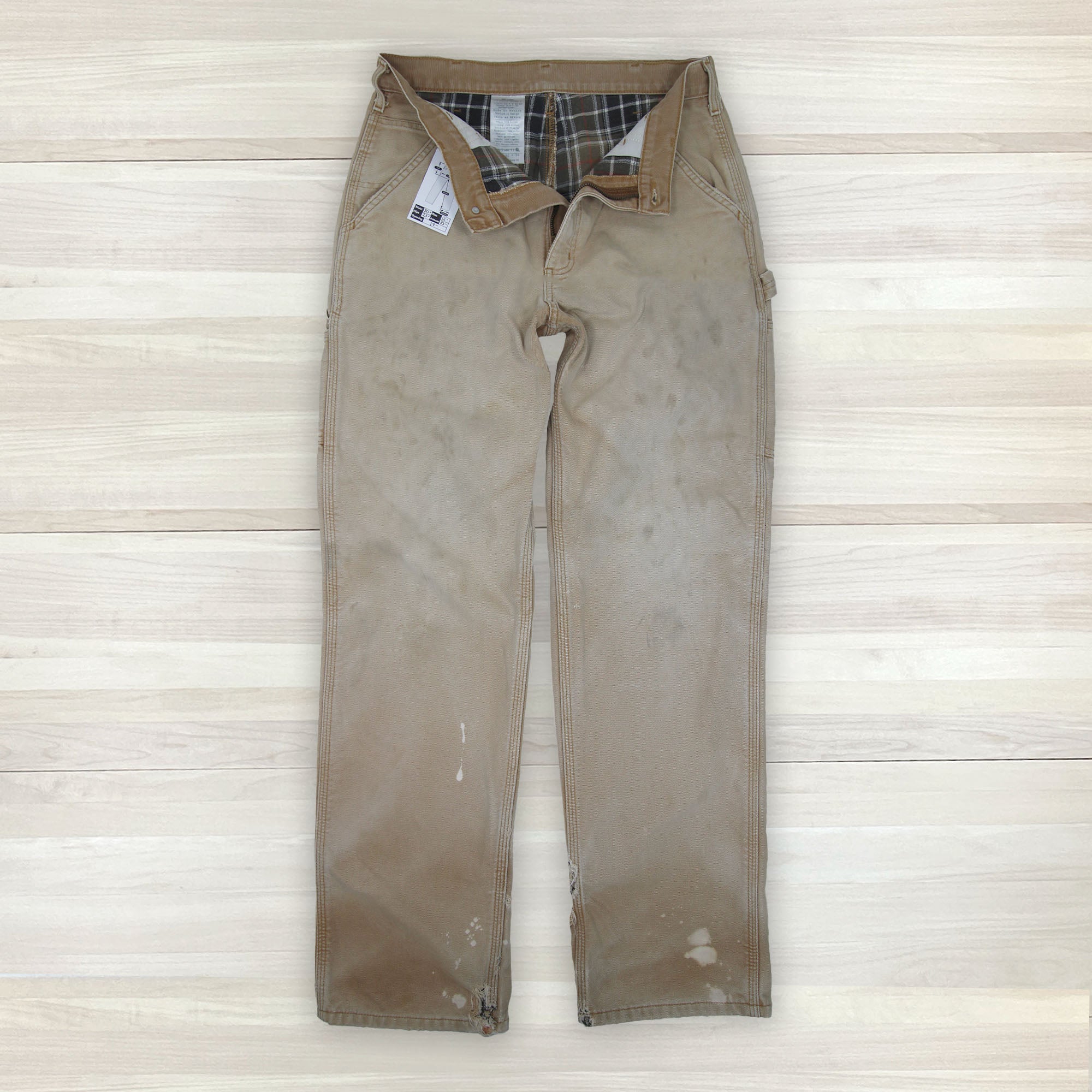 Men's Carhartt B111 BRN Flannel Lined Loose Fit Pants - Measures 30x33 - 0