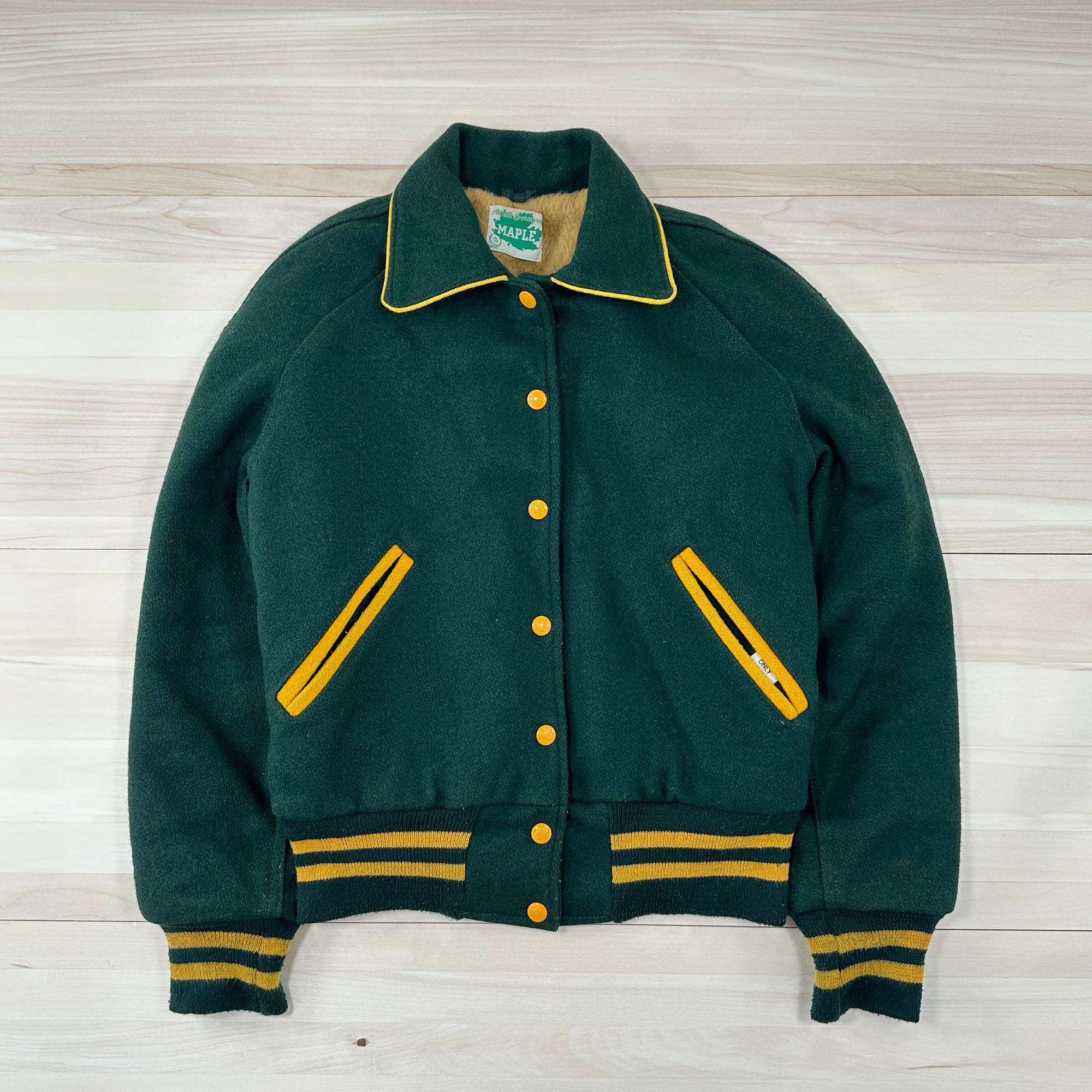 Vintage Maple Wool Varsity Jacket Packers Green and Gold - Small-1