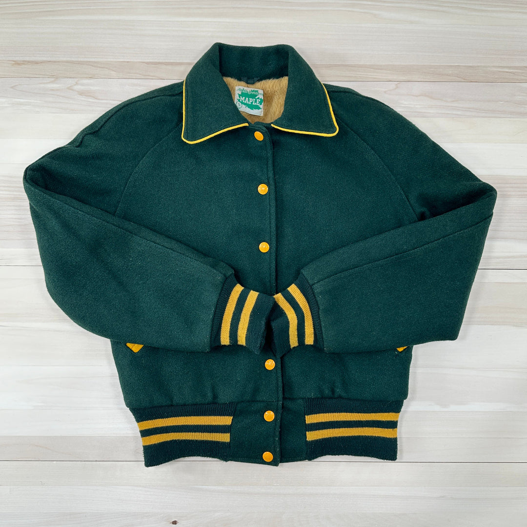 Vintage Maple Wool Varsity Jacket Packers Green and Gold - Small