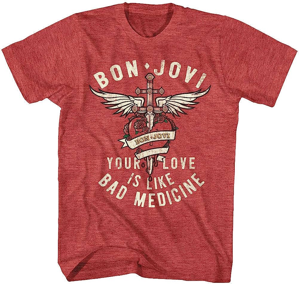 Vintage Merch T-Shirts SKU: BonJovi-BadMedicine-Red-S - Great Lakes Reclaimed Denim