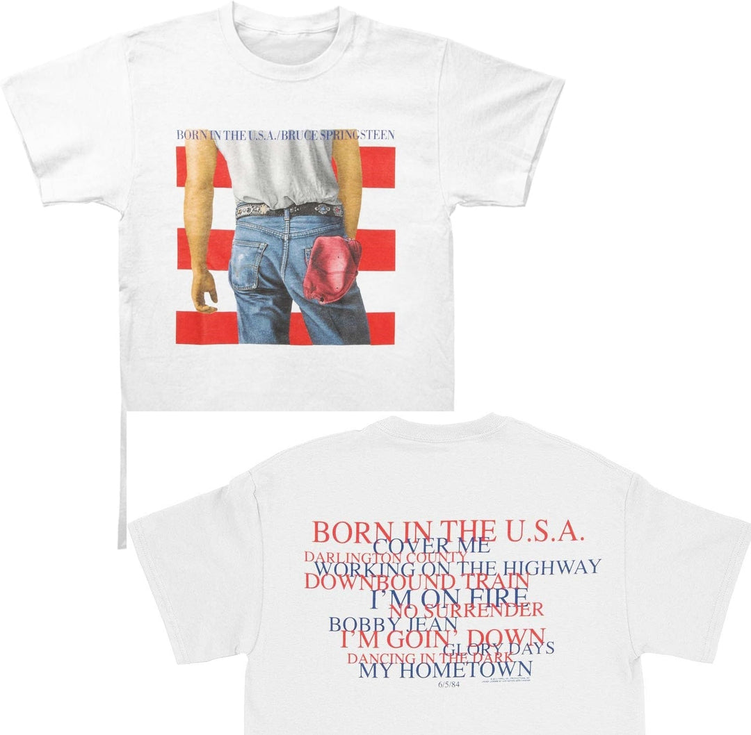 Vintage Merch T-Shirts SKU: BruceSpringsteen-BornUSA-BackTxt-S - Great Lakes Reclaimed Denim