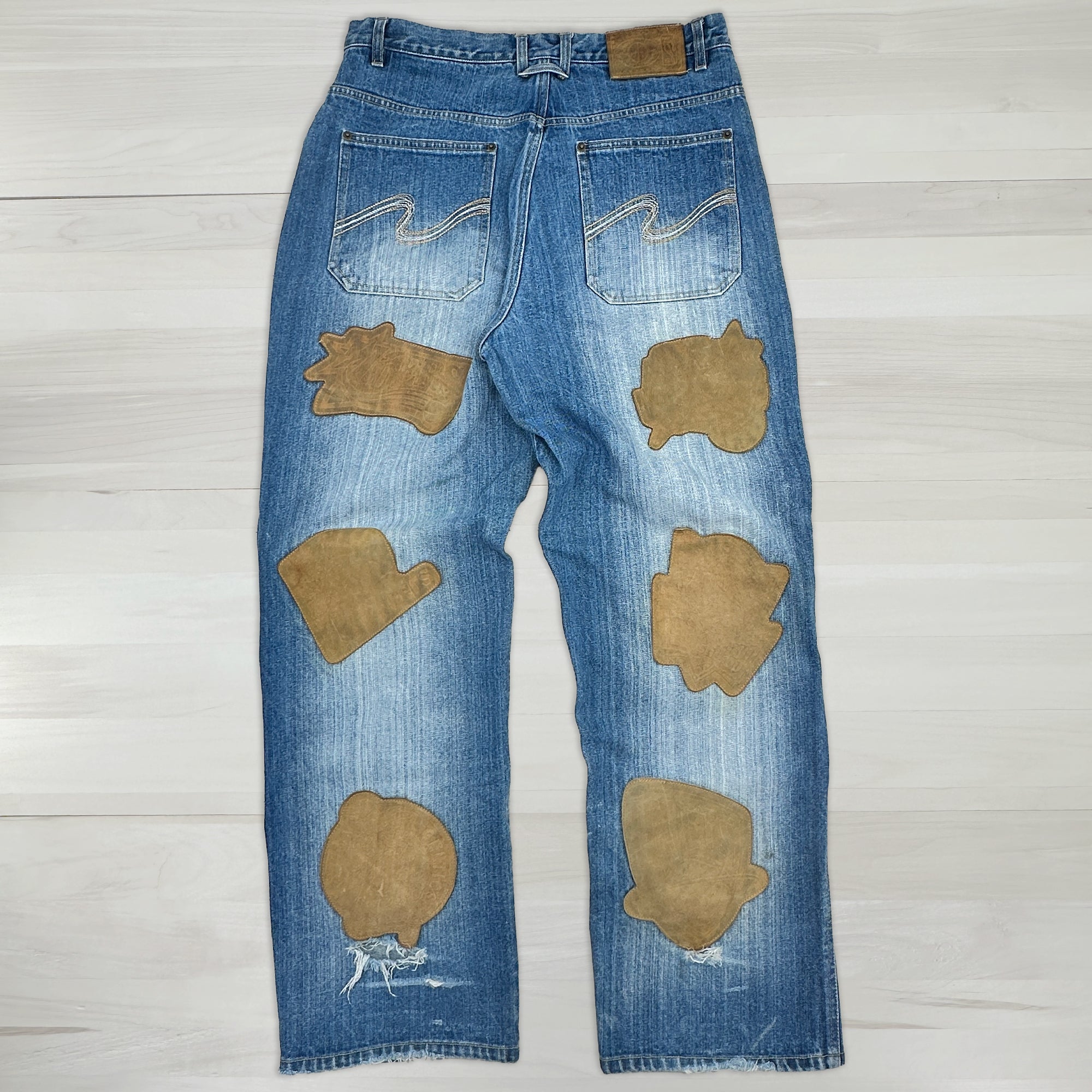 Vintage Y2K Unk NBA Leather Team Logo Patches Jeans - Men's