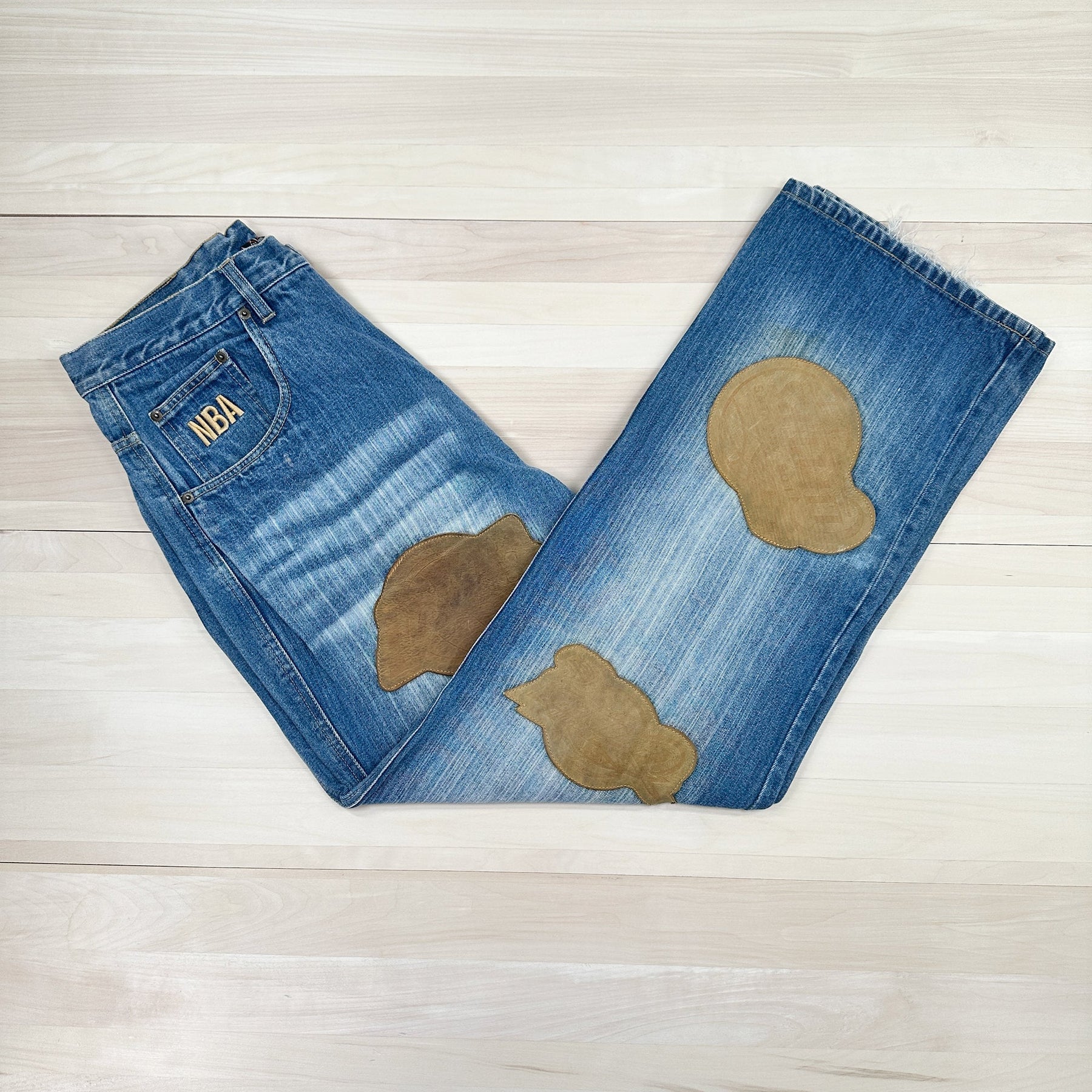 Vintage Y2K Unk NBA Leather Team Logo Patches Jeans - Men's