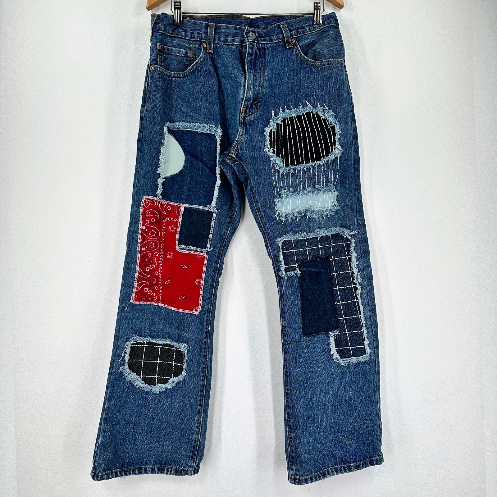 Bandana Patched Reclaimed Levi's 517 Boot Cut - 33x29 Great Lakes Reclaimed Denim