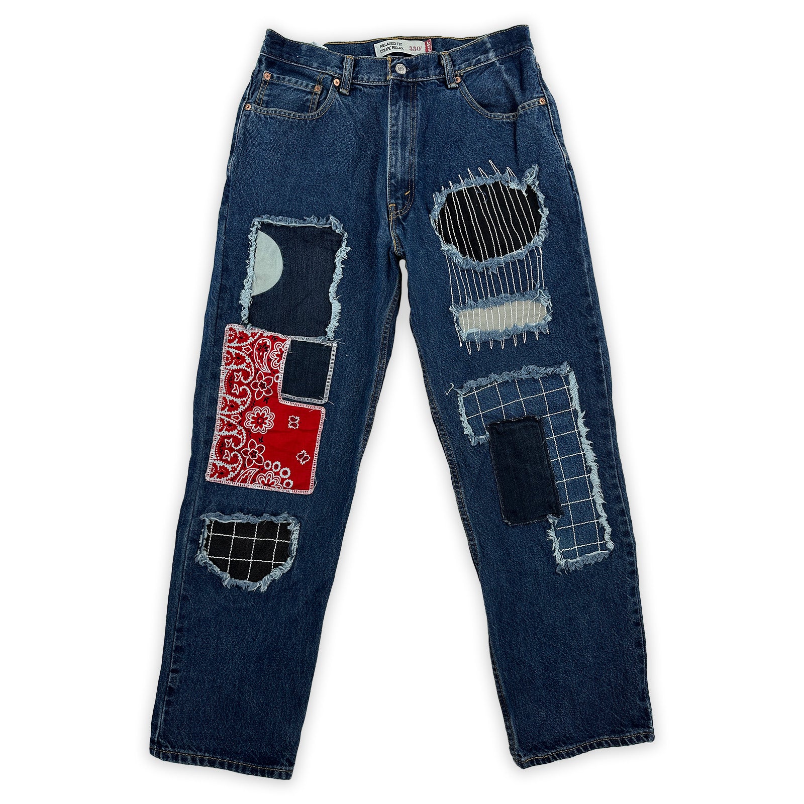 Bandana Patched Reclaimed Levi's 550 Relaxed Fit - 33x31 Great Lakes Reclaimed Denim